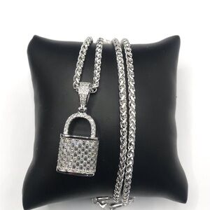 925 Sterling Silver 2.80CT MOISSANITE Padlock Pendant unisex Necklace 22”